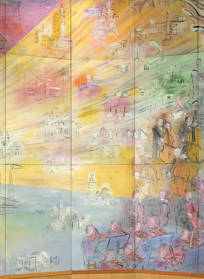 La Fee Electricite、オーケストラを描いた左側面のディテール 作： Raoul Dufy
