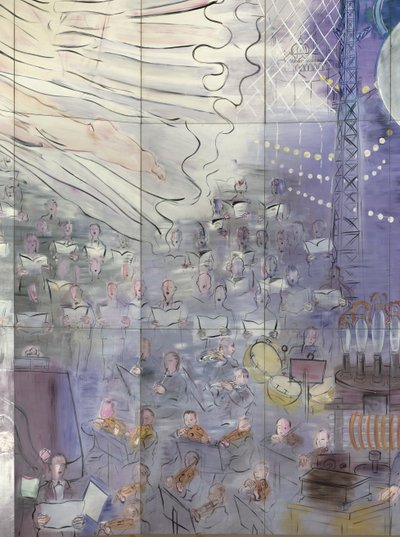 La Fee Electricite、オーケストラを描いた左側面のディテール 作： Raoul Dufy