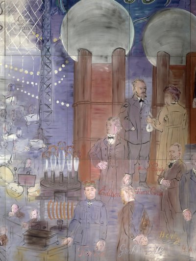 科学者が描かれた左側面の詳細。 作： Raoul Dufy