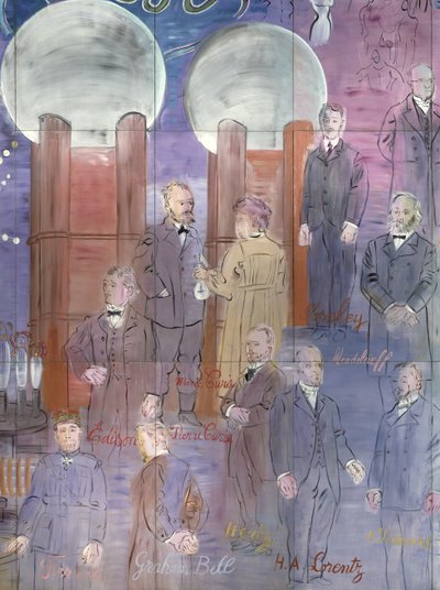 科学者が描かれた左側面の詳細。 作： Raoul Dufy