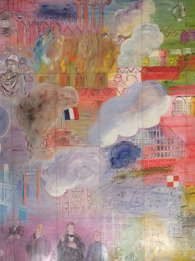 La Fee Electricite、駅と工場の煙突を描いた右側面のディテール 作： Raoul Dufy
