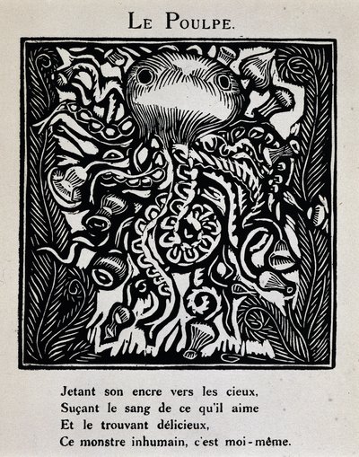 タコ - ラウル・デュフィ（1877-1953）挿絵、アポリネール『オルフェの行進』所収、ド・ラ・シレーヌ、パリ 作： Raoul Dufy