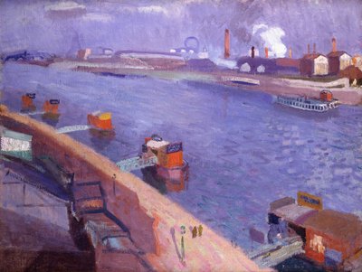 セーヌ川の波止場、遠くにエッフェル塔、セーヌ川の波止場、ロワンタンのエッフェル塔 作： Raoul Dufy