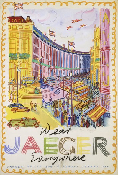 リージェント・ストリート、1936年頃（紙にグワッシュ） 作： Raoul Dufy