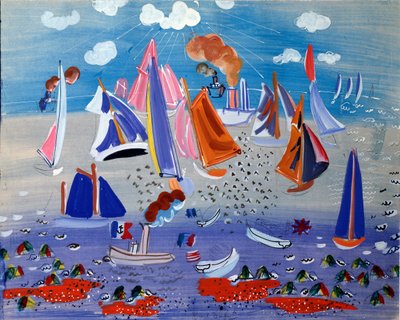 海と船 - 紙にガッシュ、1930年頃 作： Raoul Dufy