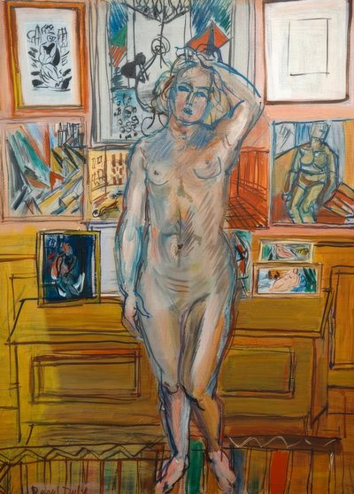 絵画の上にヌードで立つ 作： Raoul Dufy