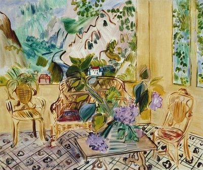 サンルームの窓、山の眺め（油彩・キャンバス） 作： Raoul Dufy
