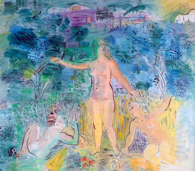 セーヌ川の流れ：ルーアンからル・アーヴルへ、三連作の左側のパネル（油彩・キャンバス） 作： Raoul Dufy