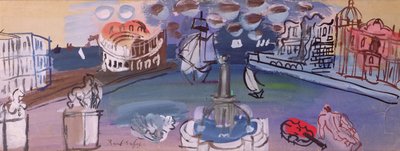 広場の噴水（グワッシュ） 作： Raoul Dufy