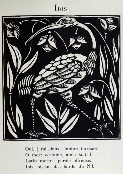 トキ、ギョーム・アポリネール（1880-1918）の「獣戯画」または「オルフェウスの行列」の挿絵、1911年（木版画） 作： Raoul Dufy