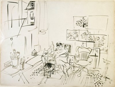 ラウル・デュフィ（1877-1953）による「画家の仕事場」の素描 ニューヨーク近代美術館 作： Raoul Dufy