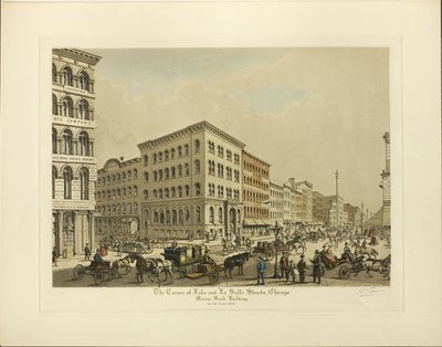 レイク ストリートとラ サール ストリートの交差点、シカゴ、1864 年のマリン バンク ビルディング 作： Raoul Varin