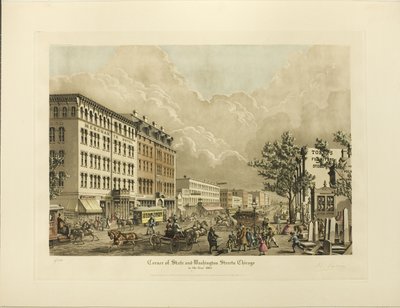 1865 年、シカゴ、ステート ストリートとワシントン ストリートの角 作： Raoul Varin