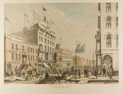 1865年、シカゴのランドルフ・ストリート、クラークからステート・ストリートまで 作： Raoul Varin