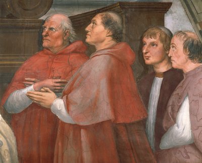Cardeal Raffaele Riario com espectadores, detalhe da missa em Bolsena 作： Raphael (1483 1520)