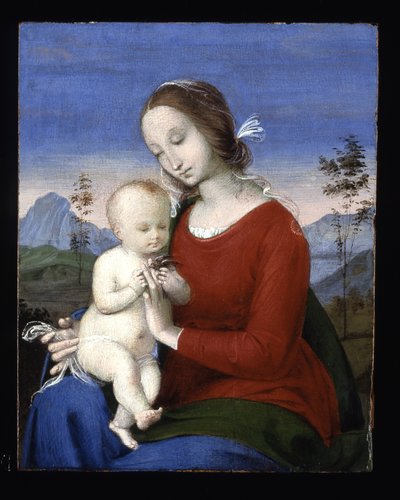 聖母子と鳥（木に油彩） 作： Raphael (1483 1520)