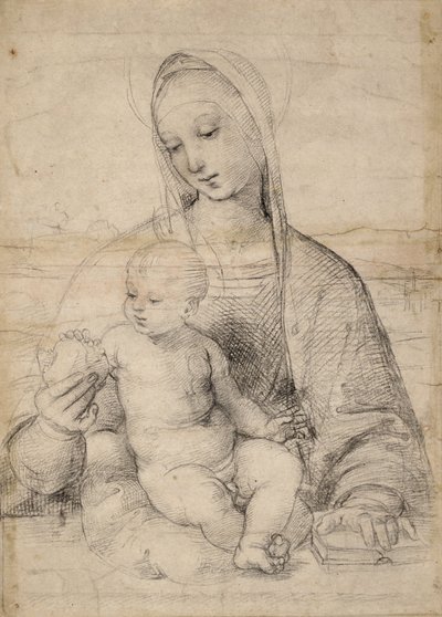 ざくろの聖母」 1504年頃 （黒と灰色のチョーク 作： Raphael