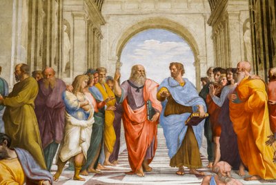 アテネの学校、詳細。 プラトンとアリストテレス。 1509年（フレスコ画） 作： Raphael