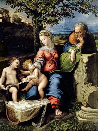 オークの木の聖家族、1518年頃（パネルに油彩） 作： Raphael