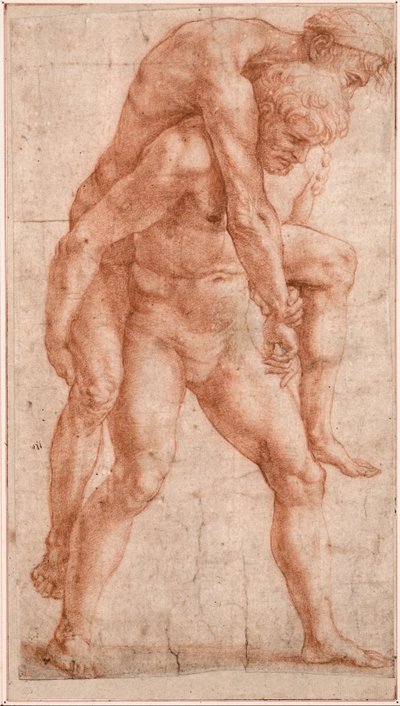 老人を背負う若い男（アエネアスとアンキセス） 1514年頃 三彩・紙 作： Raphael (1483 1520)