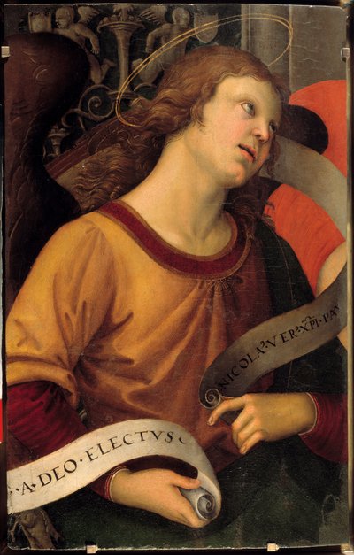 天使。バロンチの祭壇画の断片。ラファエロ・サンツィオ（ラファエロ）（1483-1520）の絵 作： Raphael