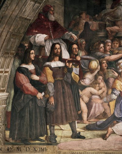 教皇ユリウス 2 世を運ぶ椅子の持ち主、寺院からのヘリオドロスの追放の詳細 作： Raphael (1483 1520)