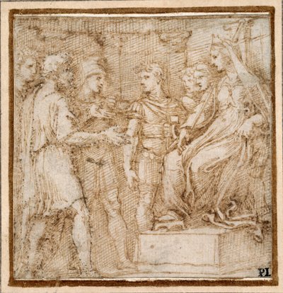 謁見するトロイア人を迎えるディド、「クオス・エゴ」彫刻のボーダーシーンのための習作 作： Raphael