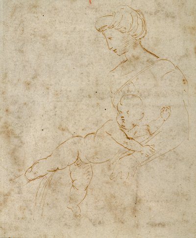 聖母子像 1505年頃（紙にペン、茶インク 作： Raphael