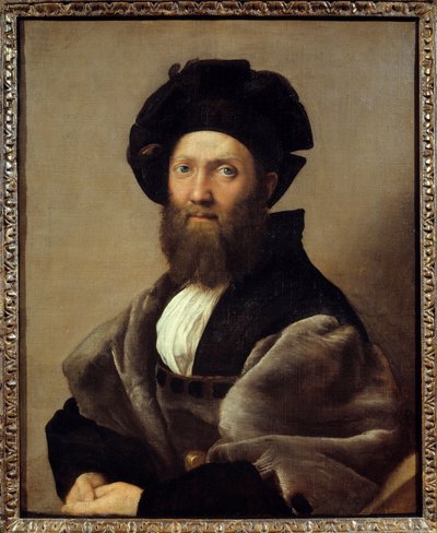 バルタザール（バルダッサーレ）・カスティリオーネ（1478-1529）イタリアの作家・外交官の肖像。ラファエロ・サンツィオ（1483-1520）の絵 作： Raphael