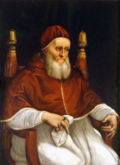 教皇ユリウス2世（1503-1513）の肖像。ラファエロ(Raffaello Sanzio)作の絵画。フィレンツェ、ウフィツィ美術館 作： Raphael