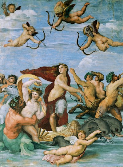 ラファエロ（1483-1520）作「ガラテアの凱旋」、フレスコ画、295x225cm、ローマ、ガラテアの広間、ヴィラ・ファルネジーナ、1511年頃 作： Raphael