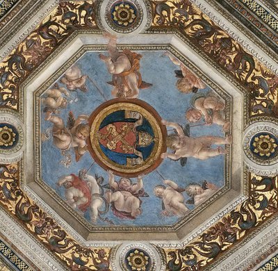 シーリング。 スタンツァ デッラ セニャトゥーラのフレスコ画、1510 ～ 1511 年頃。 作： Raphael