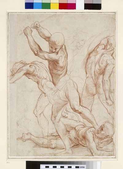 裸の男性の戦闘（紙に赤いチョーク） 作： Raffaello Sanzio Raphael