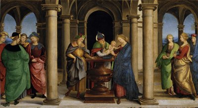 オッディ祭壇画のテンプル プレデラ パネルでのプレゼンテーション、1503 年。 作： Raphael