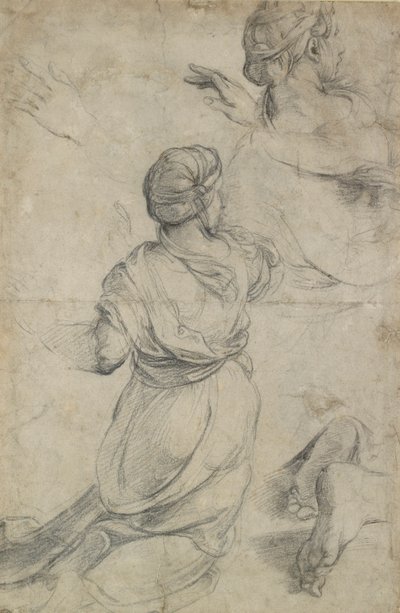 2人のひざまずく女性の研究、c1500-1520 作： Raphael