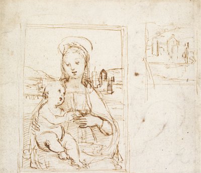 聖母子の絵の習作、c1500-1504 作： Raphael