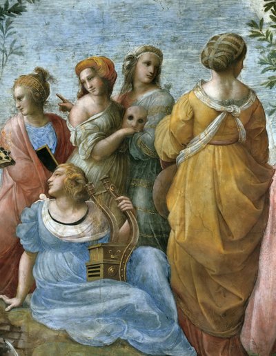 パルナサス。 詳細。 Stanza della Segnatura のフレスコ画、1510～1511 年頃。 作： Raphael
