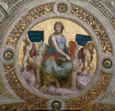 哲学。 スタンツァ デッラ セニャトゥーラのフレスコ画の天井、1510～1511 年頃。 作： Raphael