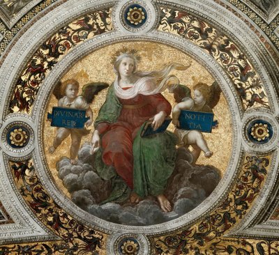 神学。 Stanza della Segnatura のフレスコ画の天井、1510～1511 年頃。 作： Raphael