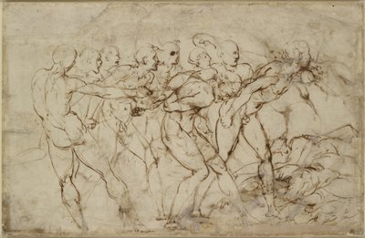 捕虜とのヌード戦士の戦い、WA1846.179（黒いチョークの上にペンと茶色のインク） 作： Raffaello Sanzio Raphael