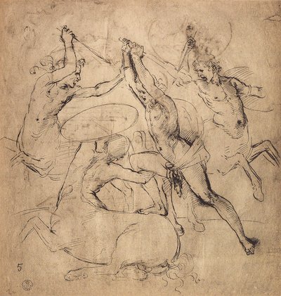ヘラクレスはケンタウロスを殺します。ラファエルの絵。内閣描画と版画、ウフィツィ美術館、フィレンツェ 作： Raffaello Sanzio Raphael