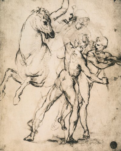 馬と男性のヌード;ラファエルの絵。ギャラリーデルアカデミア、ヴェネツィア 作： Raffaello Sanzio Raphael