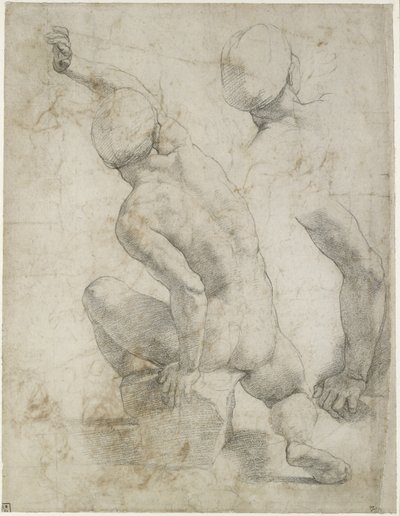 直訳：石の上に座ったヌードマン、WA1846.200（オフホワイトの紙に黒いチョーク） 作： Raffaello Sanzio Raphael