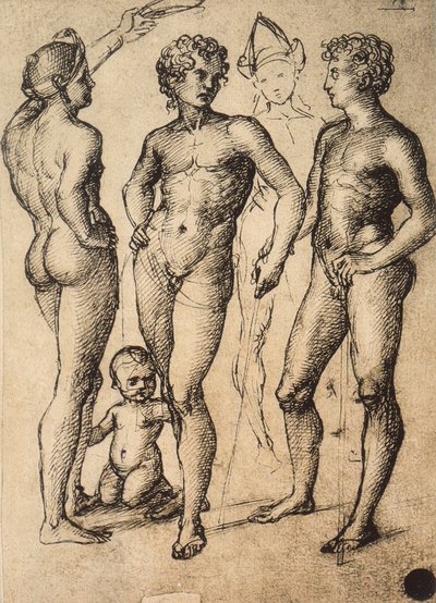 4人の男性像と赤ちゃんの研究。ラファエルの絵。ギャラリーデルアカデミア、ヴェネツィア 作： Raffaello Sanzio Raphael