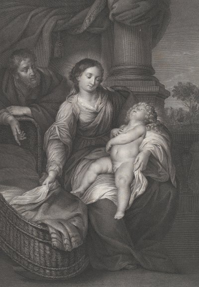 聖家族、キリストの子供が聖母の膝の上で眠っています。 1778～86年 作： Raphael Morghen