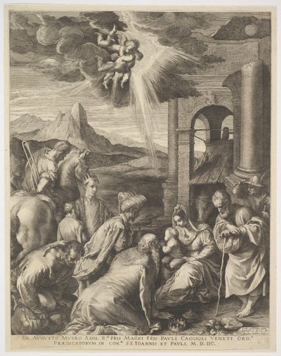 マギの崇拝、1598年。 作： Raphael Sadeler