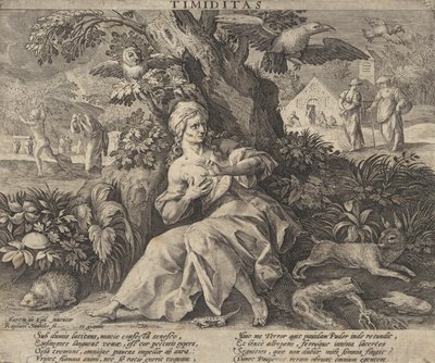 フォー・バイスのティミディタス、カリフォルニア州。 1580年から1628年。 作： Raphael Sadeler