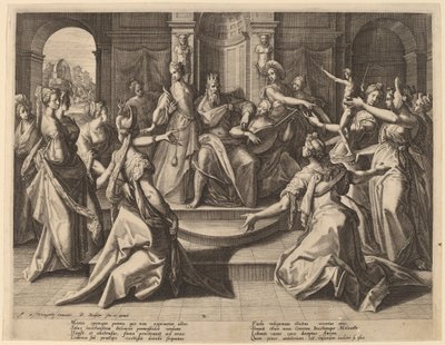 ソロモンは妻たちによって偶像礼拝に導かれた 作： Raphael Sadeler I after Joos van Winghe