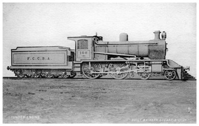 4-4-0テンダーエンジン、カー、スチュアート、Coが20世紀初頭に建設した蒸気機関車。 作： Raphael Tuck