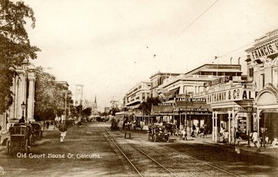 カルカッタの旧コートハウス通り、1900-20年頃（セピア写真 作： Raphael Tuck and Sons